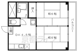 ドミール厨子奥A 2DKの間取図画像
