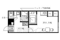 レオパレスパルクサイド2 1Kの間取図画像