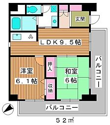 ロイヤルコートときわ台 8階2LDKの間取り