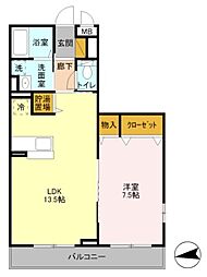 アネモスコートII 1階1LDKの間取り