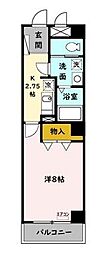エミナンス丸山台 2階1Kの間取り