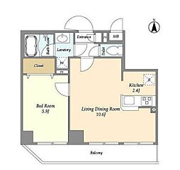 アルファコート下赤塚 5階1LDKの間取り