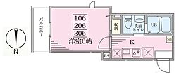 ピアK白楽A棟 1Kの間取図画像