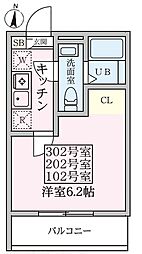 バーンフリート横浜七番館 1Kの間取図画像