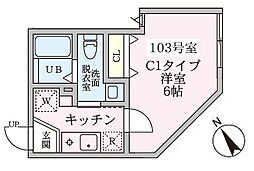 Rivera Bloom横浜 1Kの間取図画像