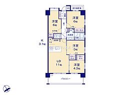 パレステージ中神 4LDKの間取図画像