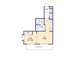アトランティス国立 1DKの間取図画像