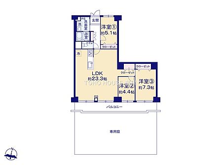 こちらの間取り図で、お部屋の配置や動線をイメージしていただけます。お部屋ごとの広さやレイアウトを参考に、生活のシーンを思い描いてみてください。