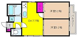 アルム西芦屋 2DKの間取図画像