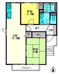 藤ハイムB棟 2階2LDKの間取り
