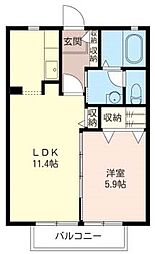 サンハイツ 2階1LDKの間取り
