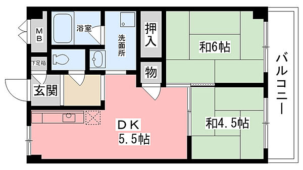 津門川ハイツ 403｜兵庫県西宮市津門川町(賃貸マンション2DK・4階・45.00㎡)の写真 その3