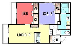 ロサリトコート 2階2LDKの間取り