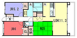 ユニーブル紫野 4階3LDKの間取り