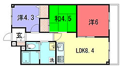 ドエル修学院 2階3DKの間取り