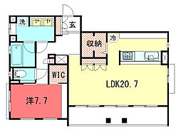 パーチェ三条菊鉾町 3階1LDKの間取り
