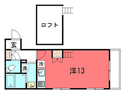 白川楽舎 2階ワンルームの間取り