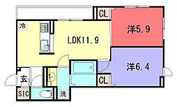 GRAMM岩倉 2階2LDKの間取り