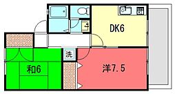 ディアコート 2階2DKの間取り