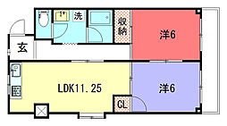 ロイヤルセンタービル小林 2階2LDKの間取り