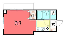 カーサ・デ・下鴨 2階1Kの間取り