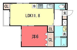 EMINAS北白川 1階1LDKの間取り