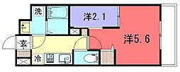 アクアプレイス京大北OX 1階2Kの間取り