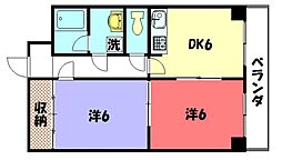 パークサイド岡崎 5階2DKの間取り