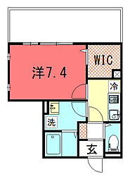 サウスガーデン 1階1Kの間取り