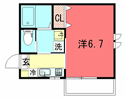 セジュール北白川 1階1Kの間取り