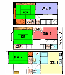 嵯峨甲塚町8-54貸家 1階5DKの間取り