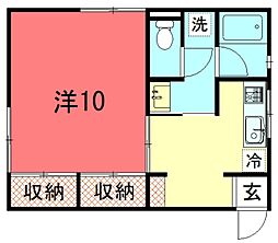 プルーリオン下鴨 2階1Kの間取り