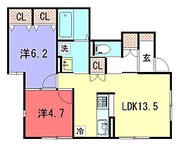 QBT8 1階2LDKの間取り