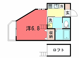 シャーンブル北白川 1階1Kの間取り