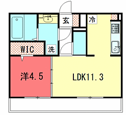 プルミエール上賀茂 2階1LDKの間取り