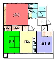 東大路高野第2住宅12棟 3DKの間取図画像