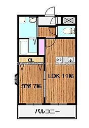 グレイスコート下硯川 2階1LDKの間取り