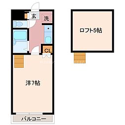 アップルハウス十禅寺 2階1Kの間取り