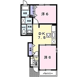 エスポワールI 1階2DKの間取り