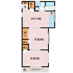 ファーストハイツA 2階2DKの間取り