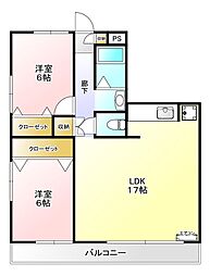 グリーンハイツ松代 2階2LDKの間取り