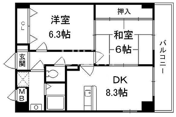 コスモスフローラ醍醐 ｜京都府京都市伏見区醍醐構口町(賃貸マンション2DK・5階・52.65㎡)の写真 その2