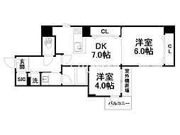 ロイヤルステイツ御所南 2DKの間取図画像