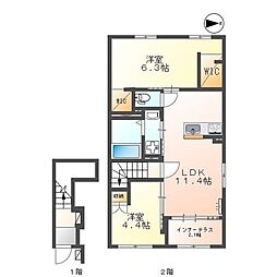 （仮称）城陽市寺田新築アパート 2階2LDKの間取り