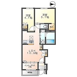 （仮称）城陽市寺田新築アパート 1階2LDKの間取り