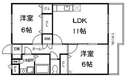 グランドール広野2番館 2LDKの間取図画像