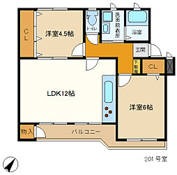 千城台グリーンハイツ　1-2号棟 2階2LDKの間取り