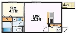 MS　佐古前 2階1LDKの間取り