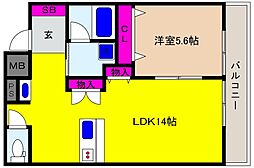 阪神本線 青木駅 徒歩4分の賃貸マンション 1階1LDKの間取り