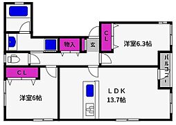 JR東海道・山陽本線 摂津本山駅 徒歩9分の賃貸マンション 1階2LDKの間取り